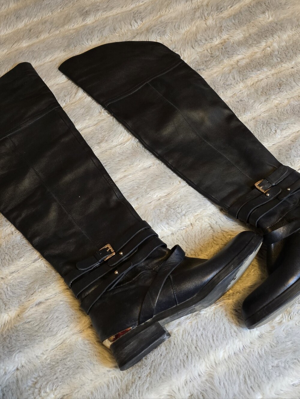 Black Over-the-Knee Boots with GOLD Buckle Detail